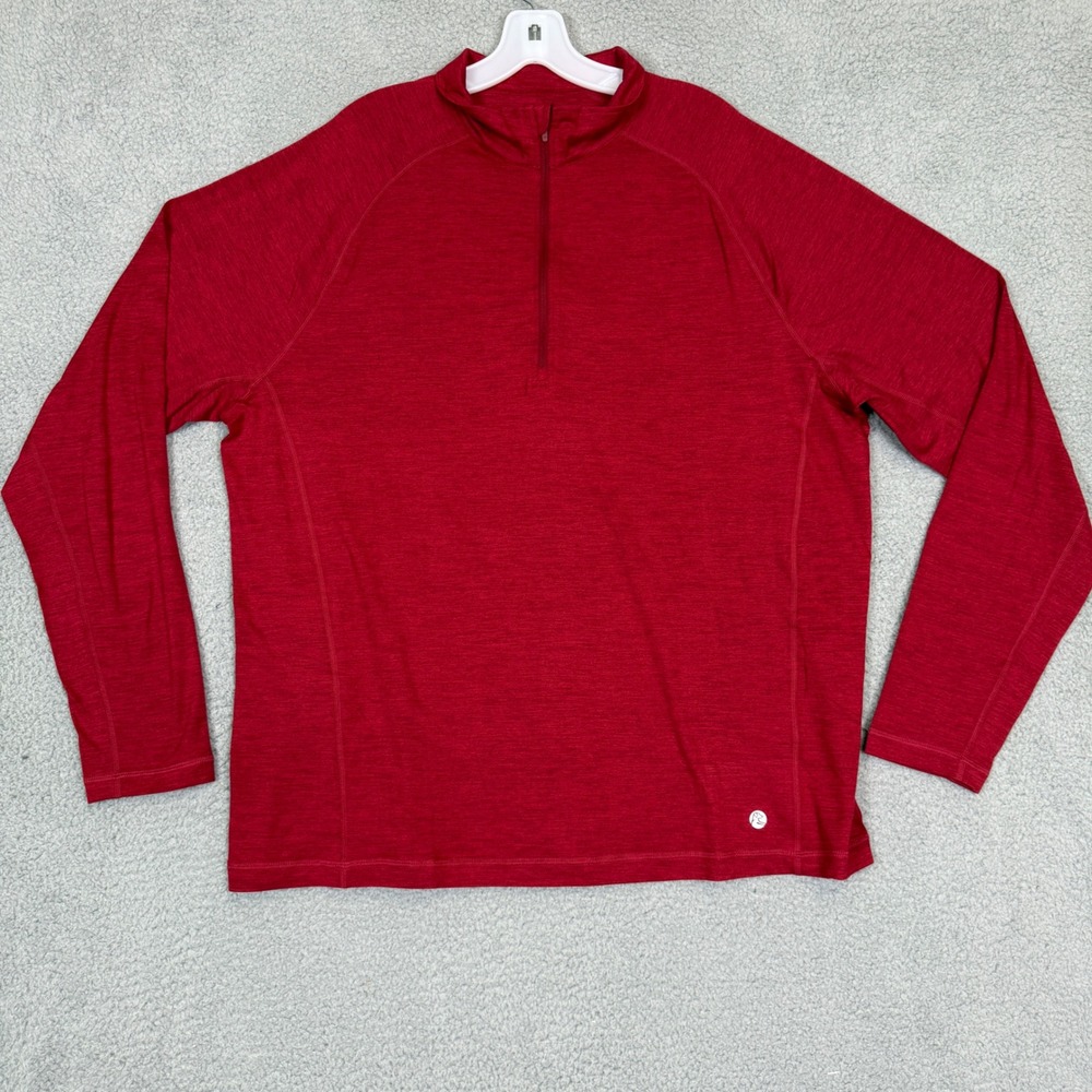 Rhoback Mens XL Red Heathered Quarter Zip Performance Pullover Long Sleeve Shirt